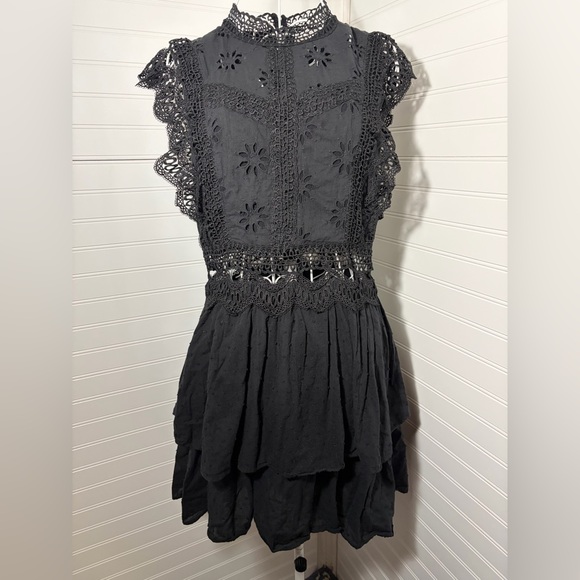 Entro Black Crochet Eyelet Mini Dress - Picture 3 of 7